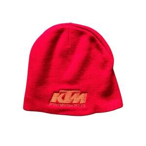 VNTG KTM Sportmotorcycles Embroidered Knit Red Beanie Y2K Racing Moto Skull Cap